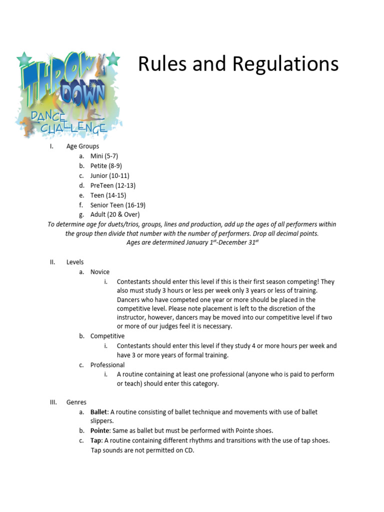 Rules & Regulations PDF Dances Entertainment