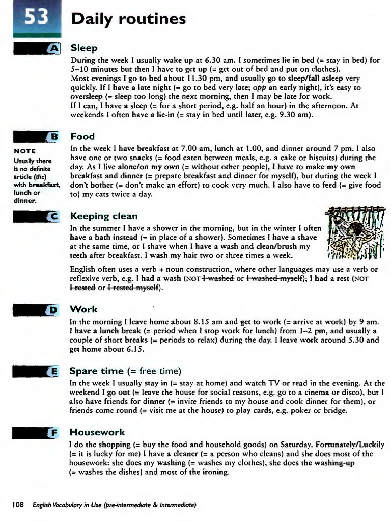 English Vocabulary in Use A2 53 Daily Routines (1) - Gianni | PDF