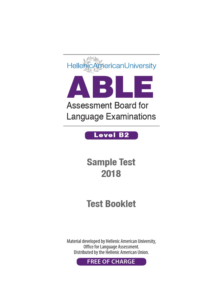 ABLE B2 Sample Test Overview | PDF | Multiple Choice | Grammatical Tense