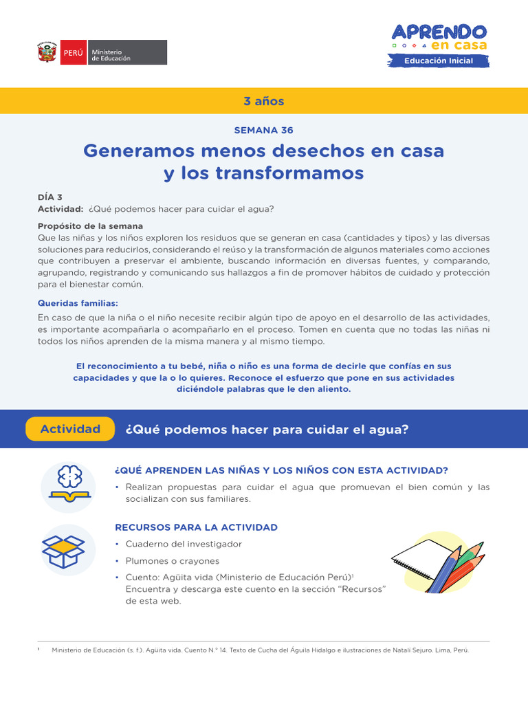 Cuidado del Agua en Casa: Actividades para Niños | PDF | Residuos | Agua