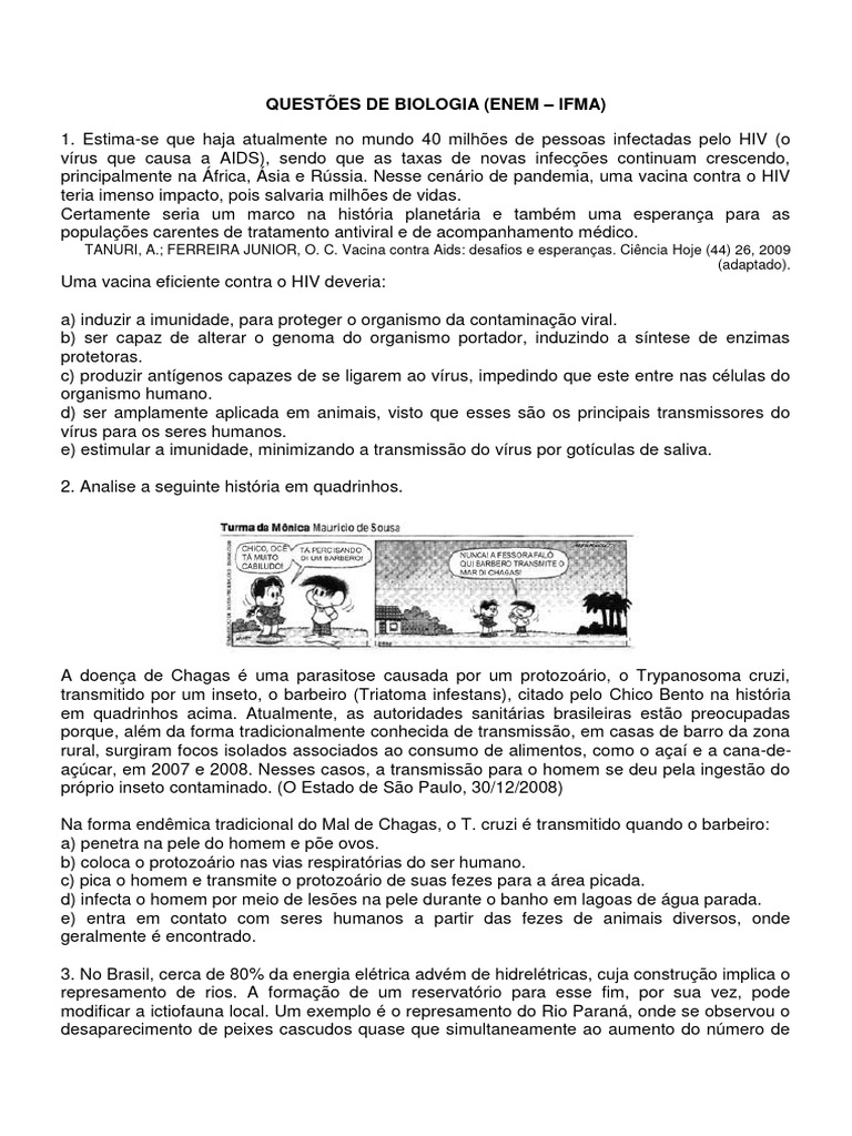 Questões de Biologia para o ENEM | PDF | Vírus | Raiz