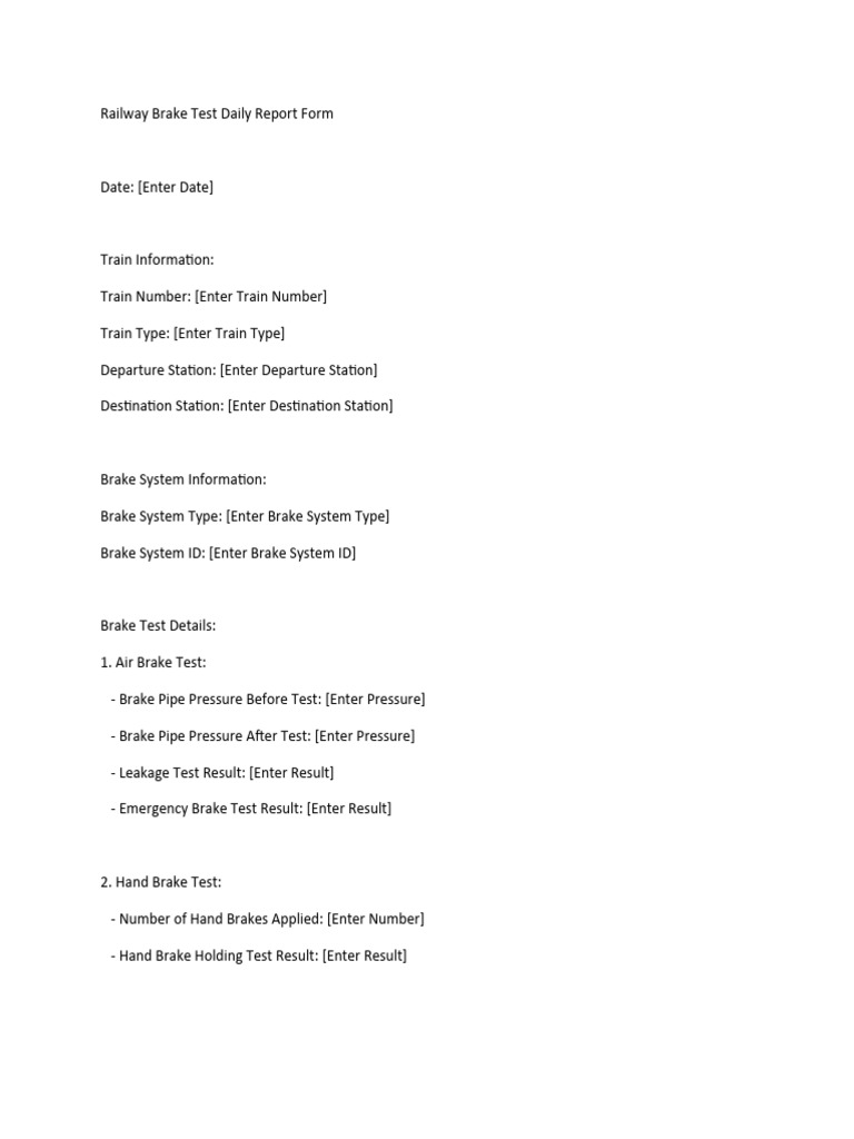 Daily Railway Brake Test Report | PDF | Finance & Money Management ...