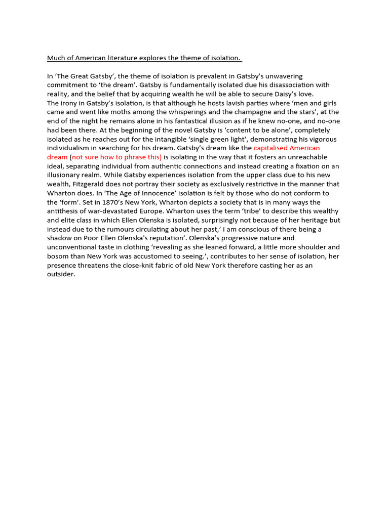 Isolation in American Literature | PDF | Classics