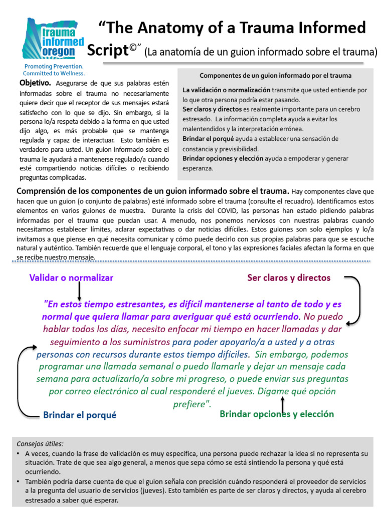 The Anatomy of A Trauma Informed Script Spanish PDF Trauma