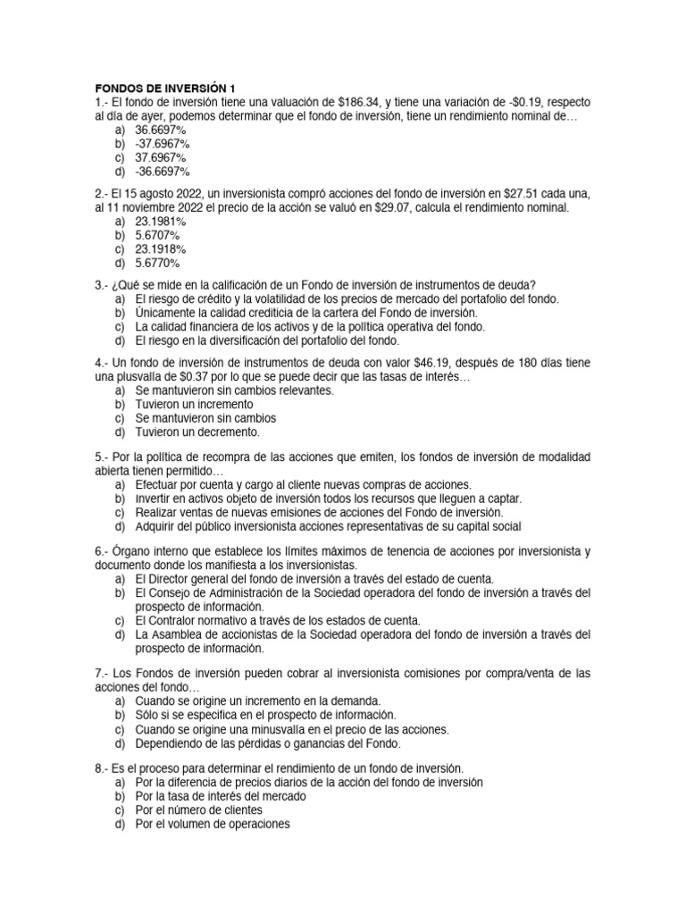 Fondos de Inversión 1 | PDF | Compartir (Finanzas) | Portafolio (Finanzas)