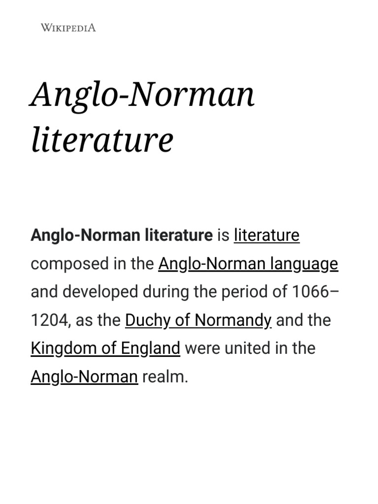 Anglo-Norman Literature - Wikipedia | PDF | Anglo Norman Literature ...