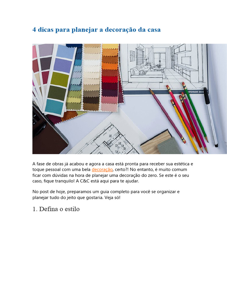 4 Dicas para Planejar A Decoração Da Casa | PDF | Design de interiores