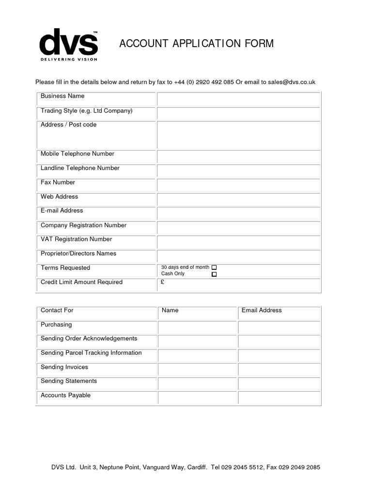 Dvs Account Applicationform | PDF | Legal Liability | Breach Of Contract