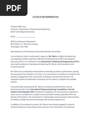 LETTER OF RECOMMENDATION