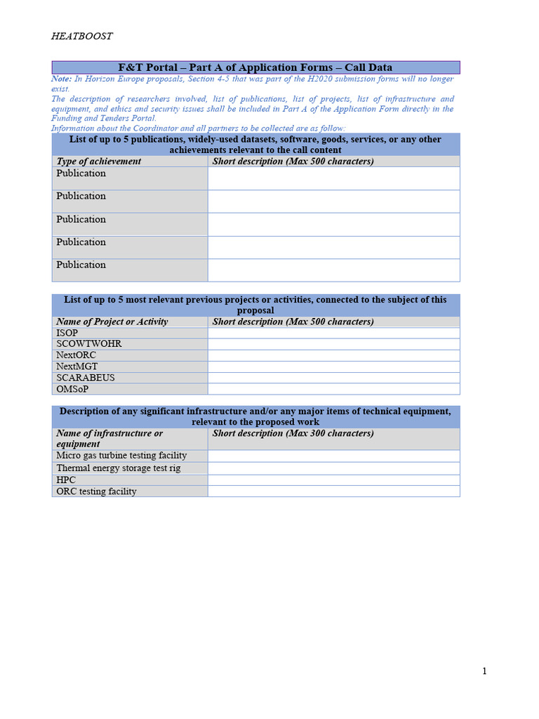 HEATBOOST Application Form Guidelines | PDF | Doctorate | Infrastructure
