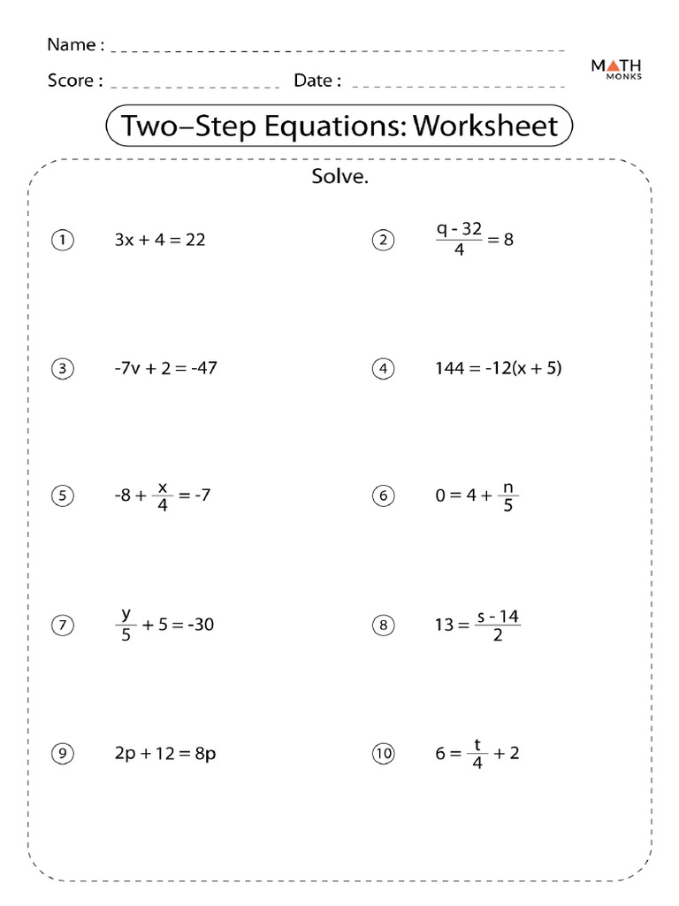 2 Step Equations Worksheet | PDF