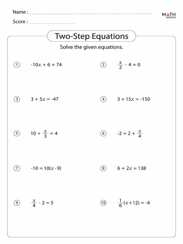 2 Step Algebra Equations Worksheet | PDF