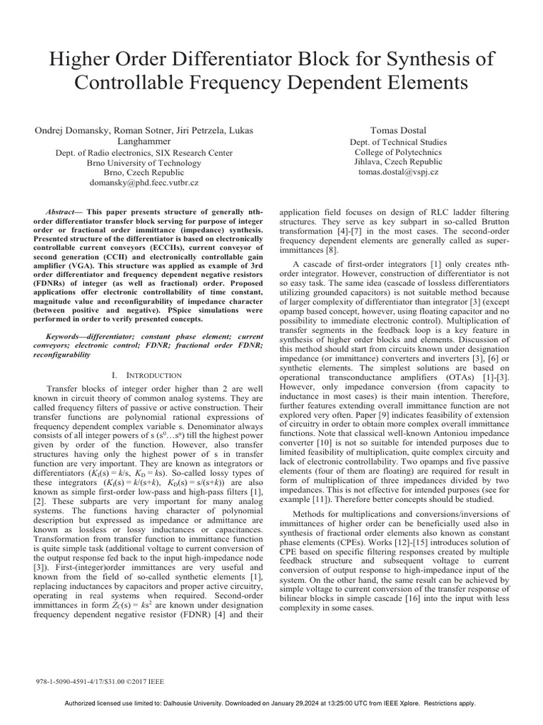 Higher Order Differentiator Block For Synthesis of Controllable ...