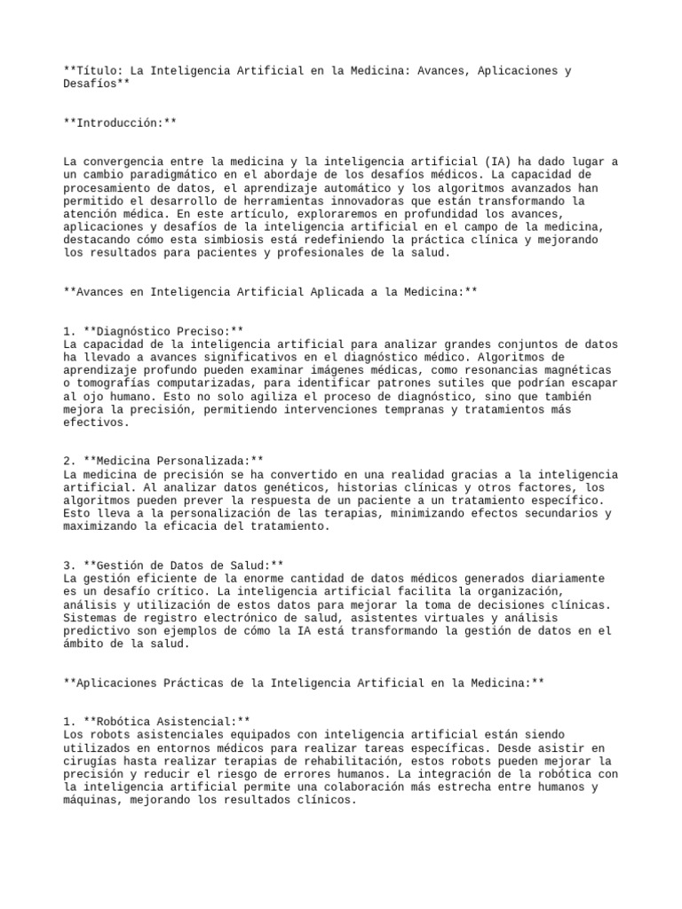 IA en Medicina: Avances y Desafíos | PDF | Inteligencia artificial ...