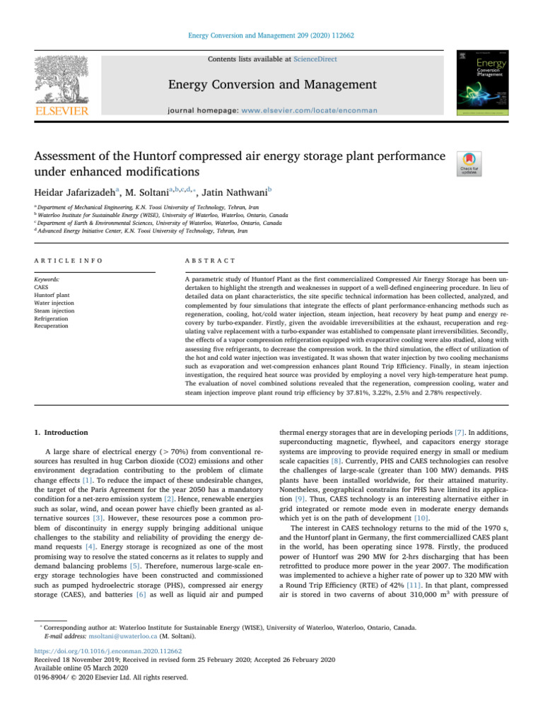 Assessment of The Huntorf Compressed Air Energy Storage Plant