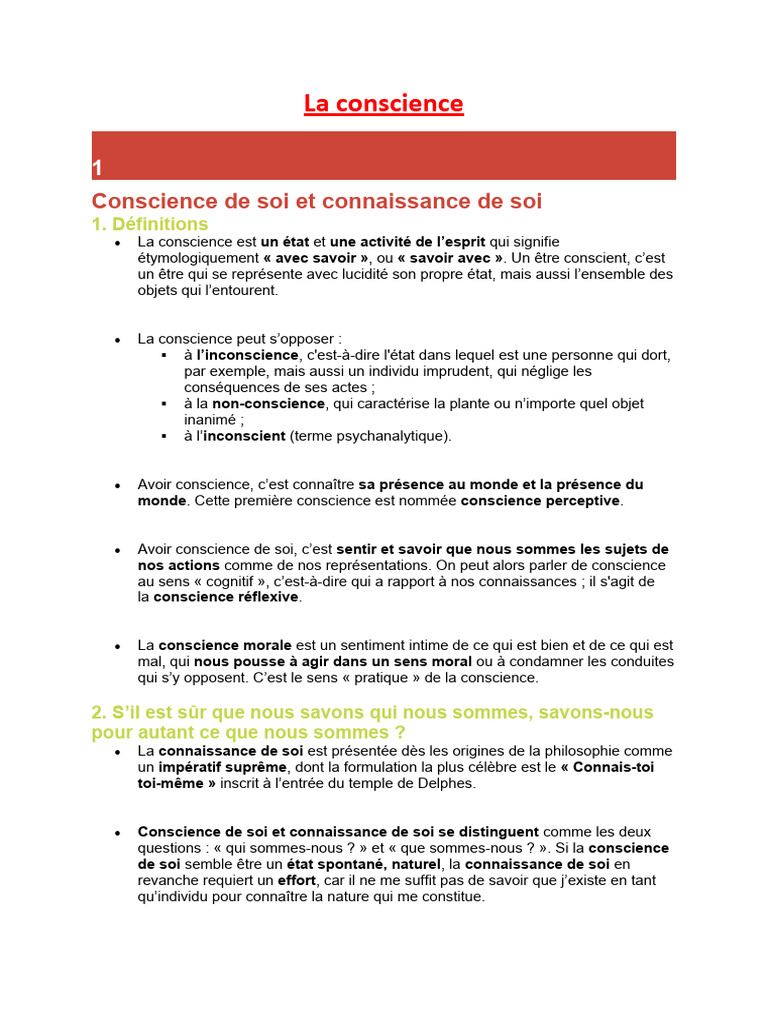 La Conscience : Définition et Types | PDF | Conscience | Métaphysique ...