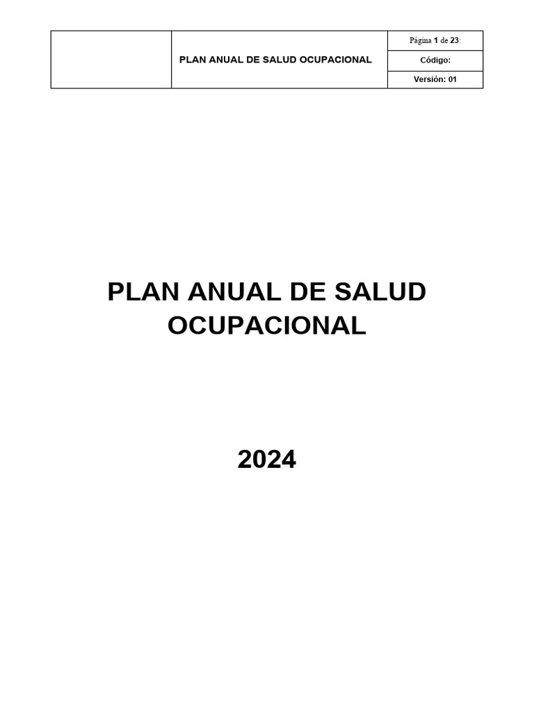 Plan Anual de Salud Ocupacional 2024 | PDF | Seguridad y salud ...