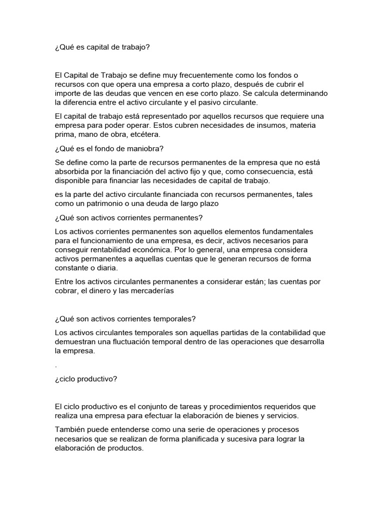 Qué Es Capital de Trabajo | PDF | Finanzas y dinero