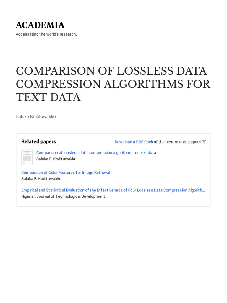Comparison of Lossless Data Compression Algorithms | PDF | Data ...