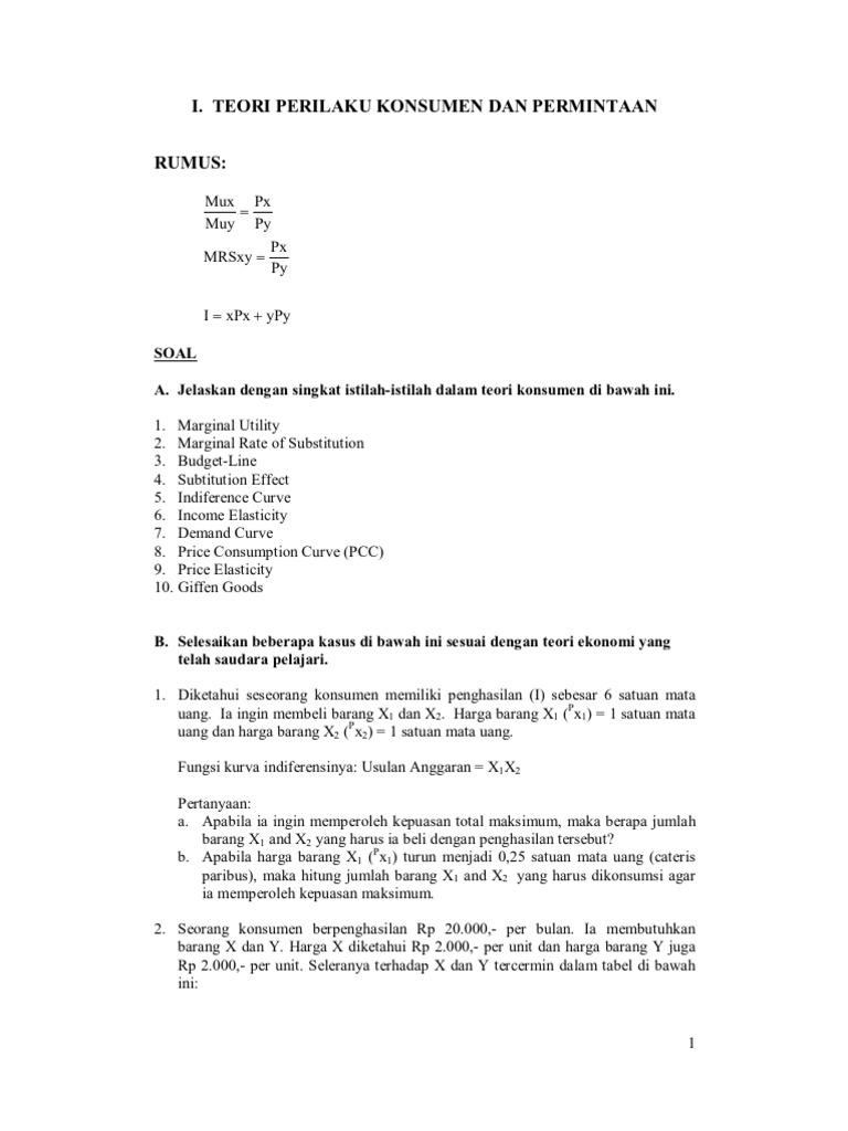 Soal Dan Jawaban Pengantar Ekonomi Mikro Semester 1