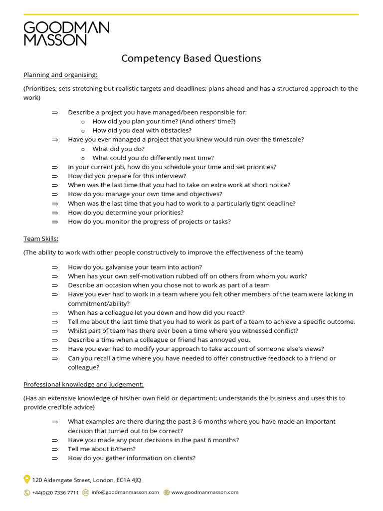 Competency Based Questions | Download Free PDF | Sales | Leadership