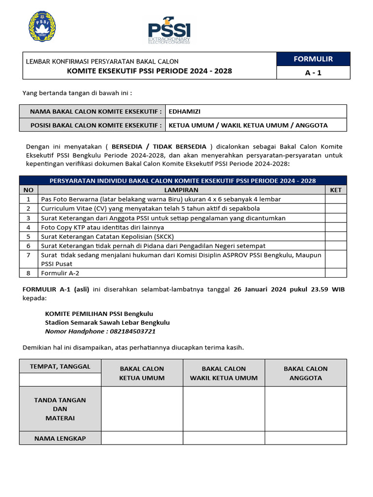 Persyaratan Bakal Calon PSSI 2024-2028 | PDF