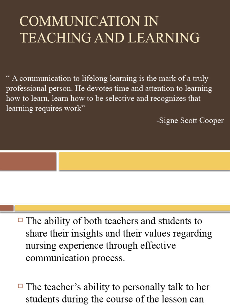 Communication In Teaching And Learning Pdf Communication Learning