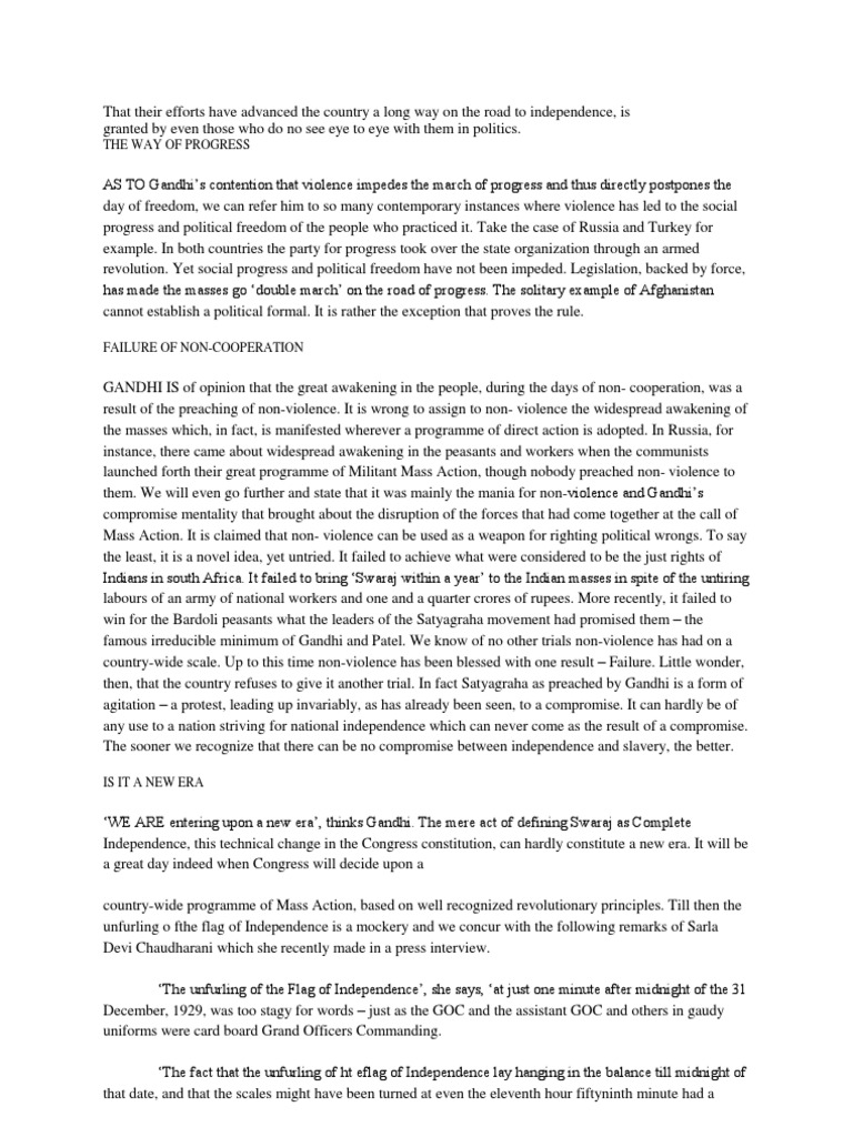 Gandhi's Views on Violence and Freedom | PDF | Mahatma Gandhi | Nonviolence