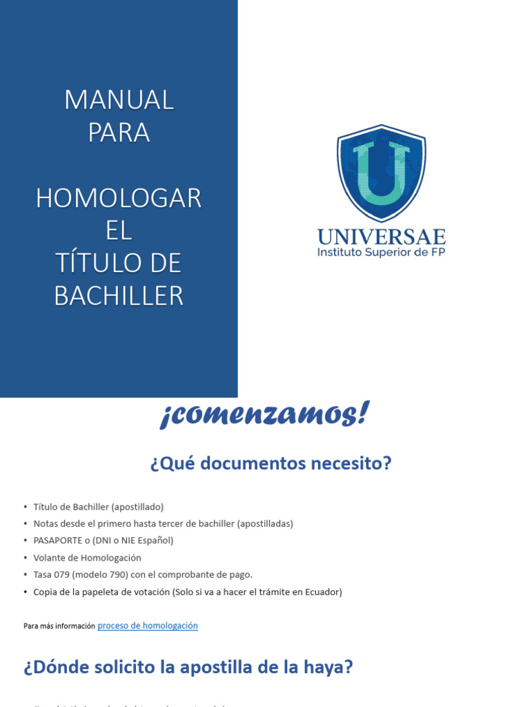 Homologación de Título de Bachiller en Ecuador | PDF