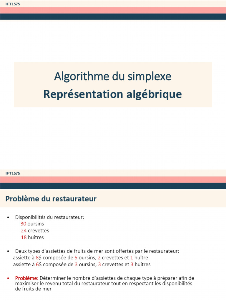 Algorithme du simplexe pour restaurateur | PDF | Méthodes et références ...