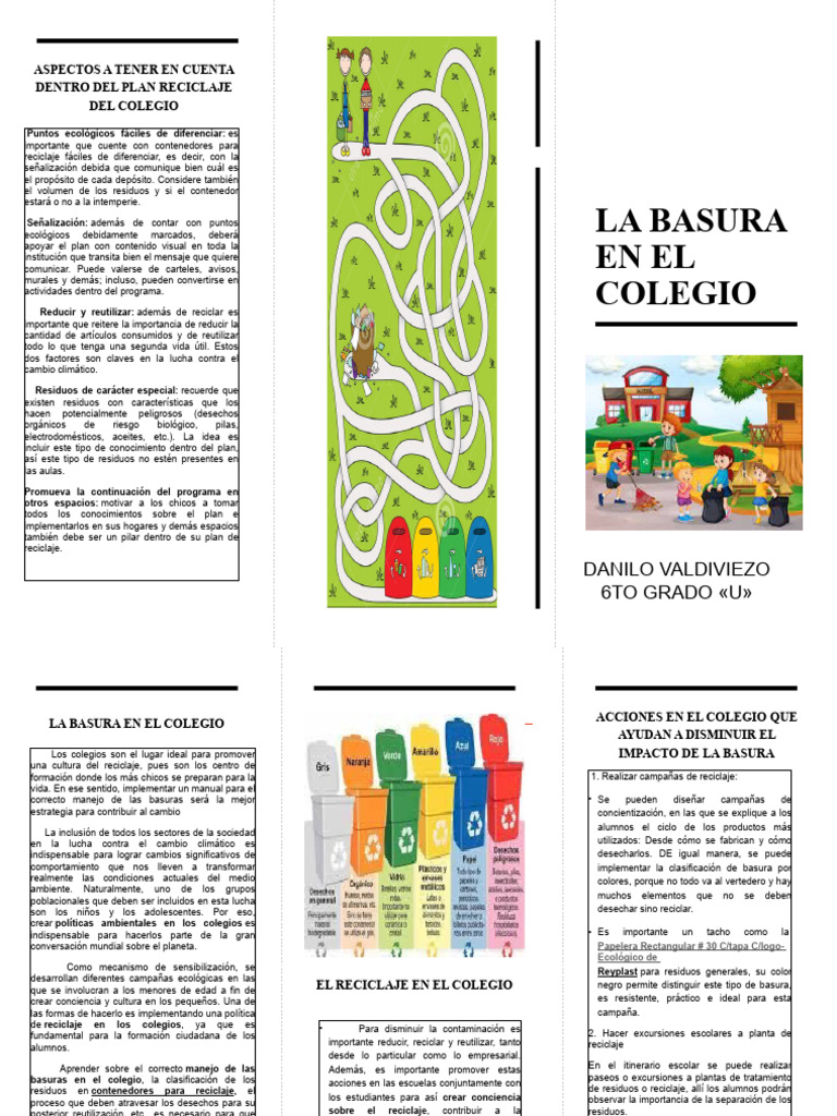 Triptico La Basura en El Colegio | PDF | Residuos | Reciclaje