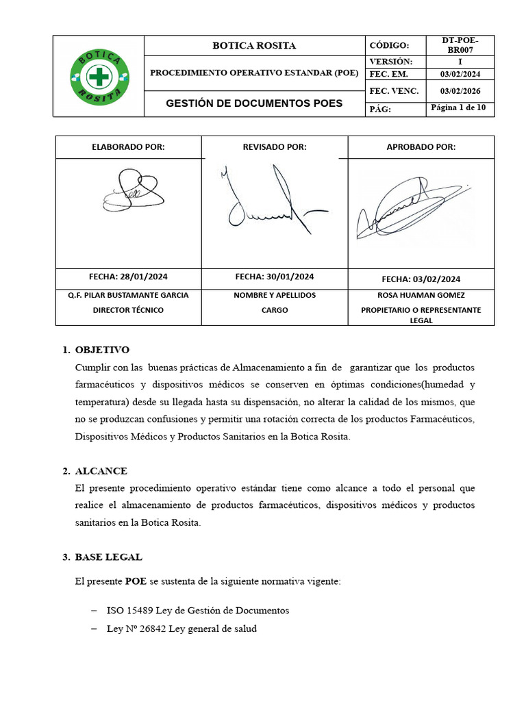 POES de Almacenamiento | PDF | Farmacia | Ciencias de la Salud