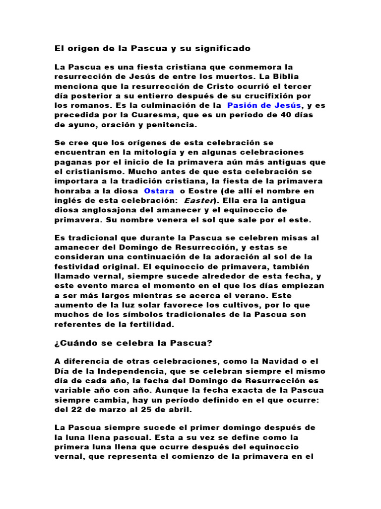 El Origen de La Pascua y Su Significado | PDF | Pascua de Resurrección ...