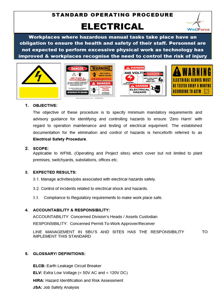 Electrical Safety Standard Operating Procedure | PDF | Electrical ...