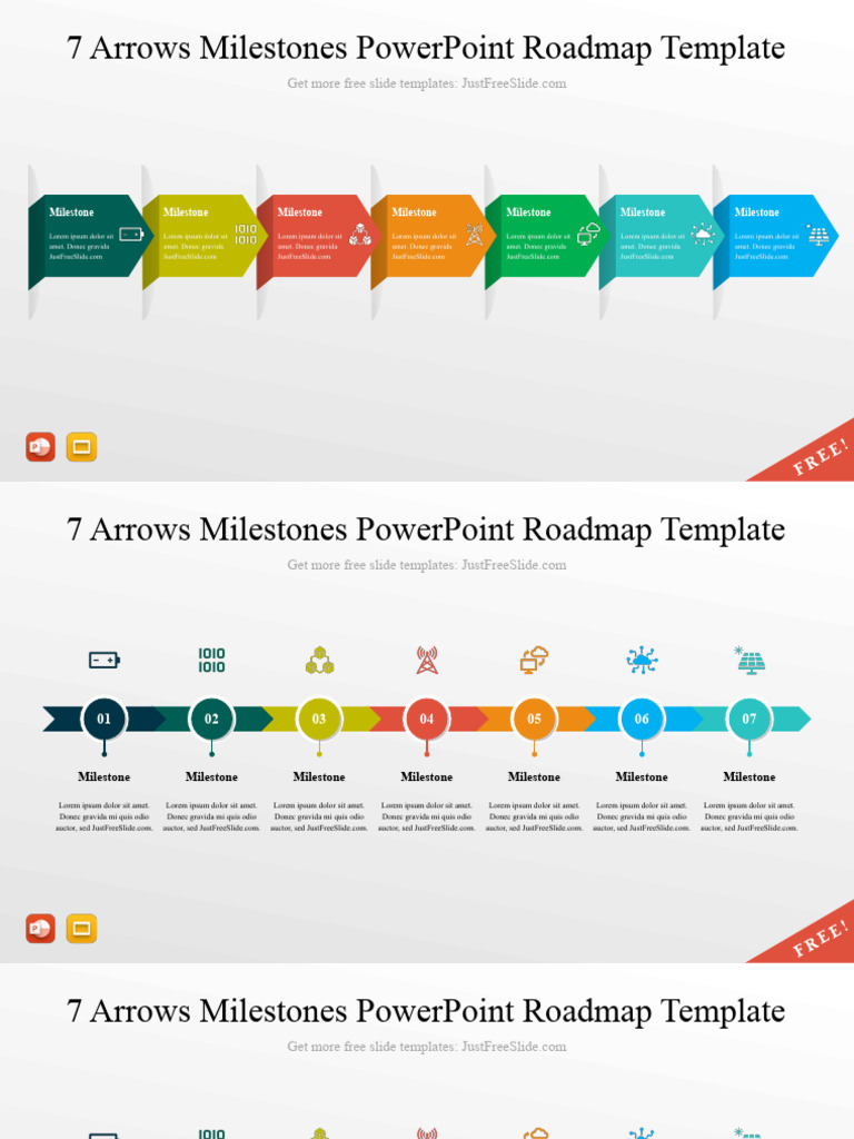 7 Arrows Milestones PowerPoint Roadmap Template | PDF