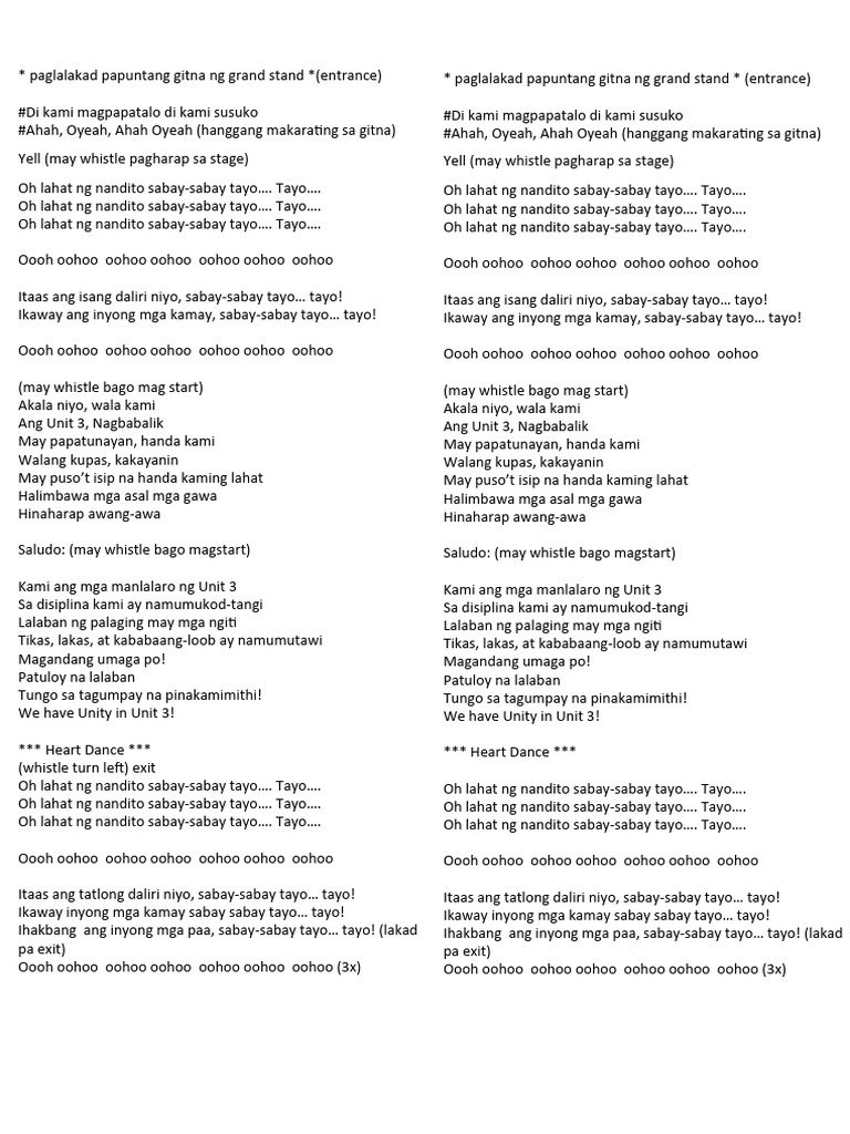 Unit 3 Team Yell and Chant Guide | PDF | Language Arts & Discipline