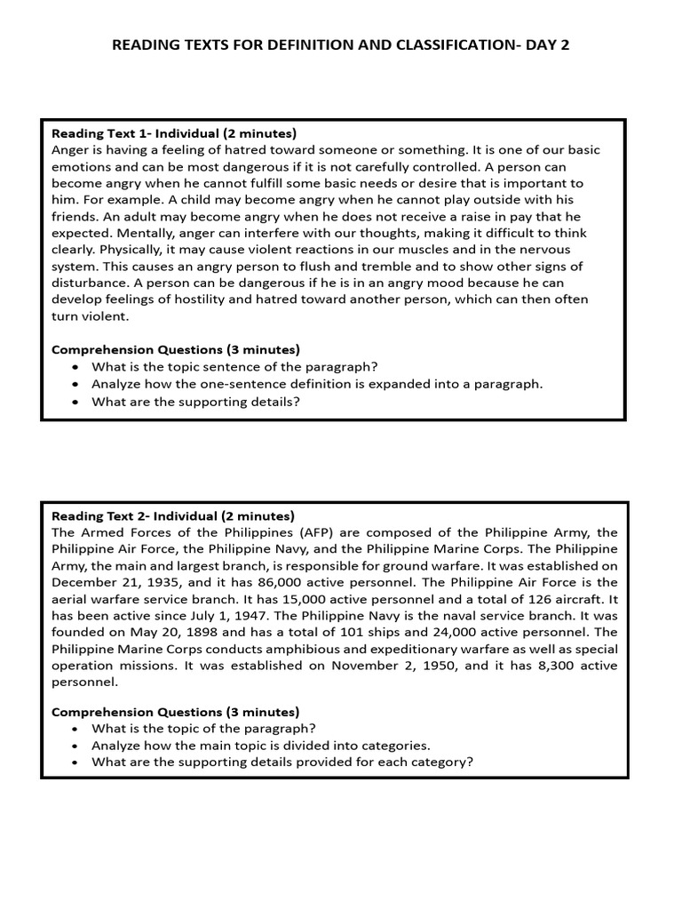 Reading texts for definition and classification pdf anger water