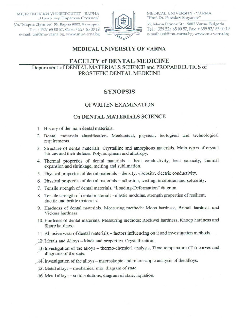 Dental Materials Notes Written Exam PDF