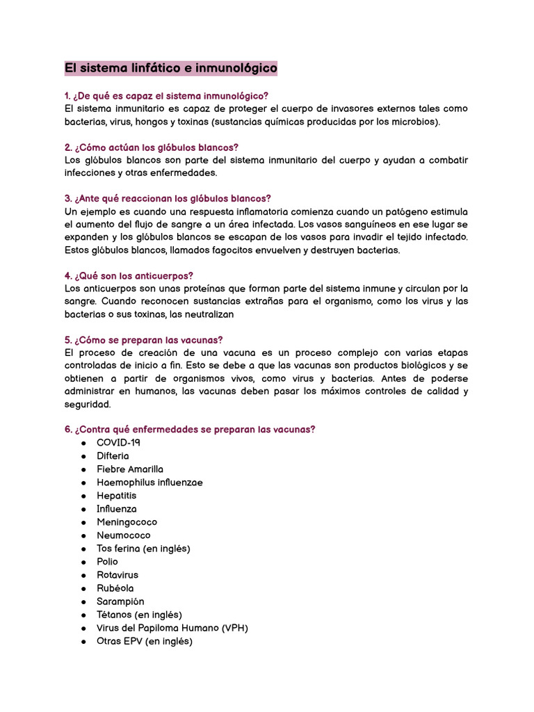 El Sistema Linfático E Inmunológico Pdf Sistema Inmune Alimentos
