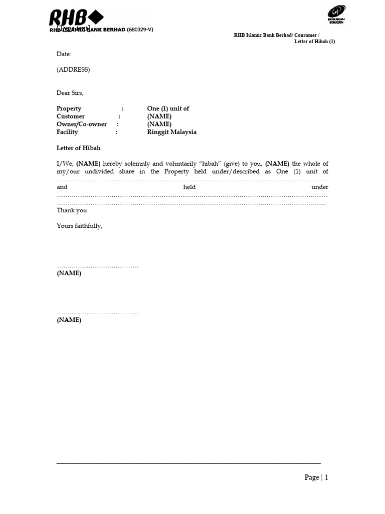 RHB Hibah Letter Template | PDF
