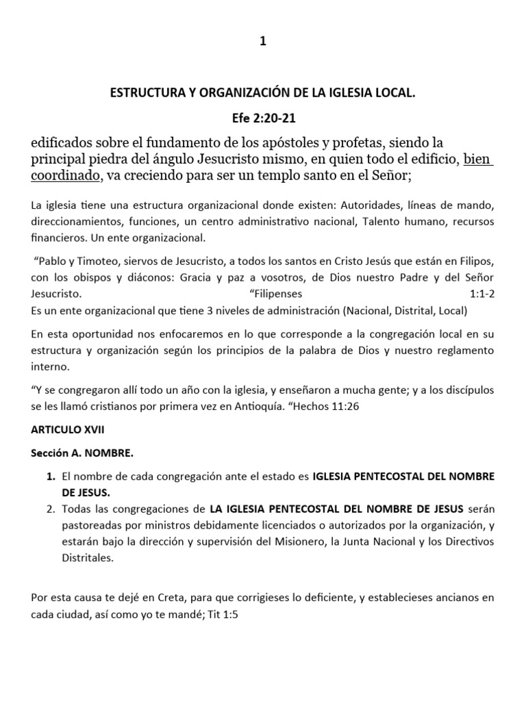 Estructura y Organizacion de La Iglesia Local | PDF | Apóstol | Iglesia ...