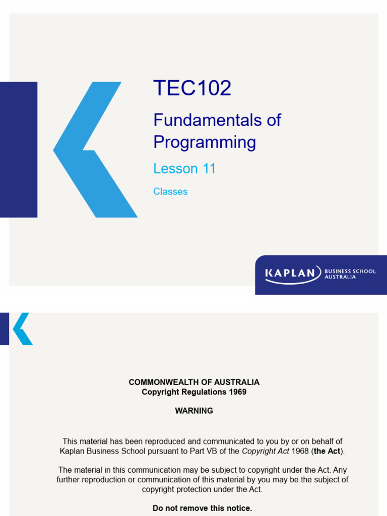 TEC102 Week 11 Workshop | PDF | Class (Computer Programming) | Object ...