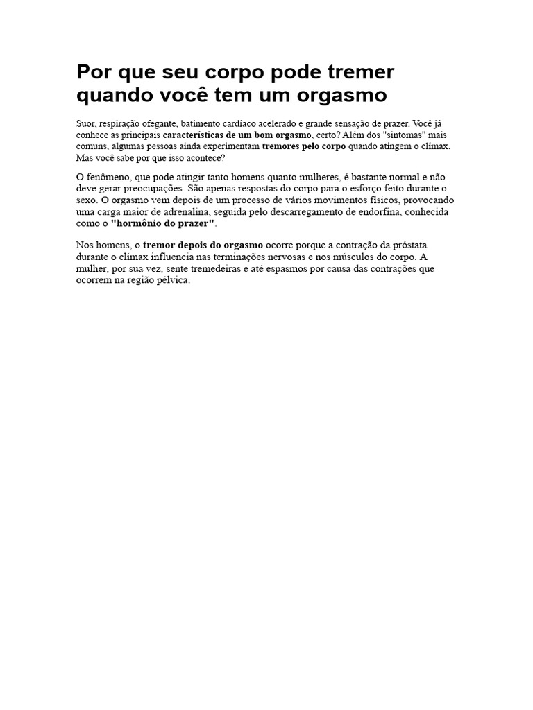 Por Que Seu Corpo Pode Tremer Quando Você Tem Um Orgasmo | PDF