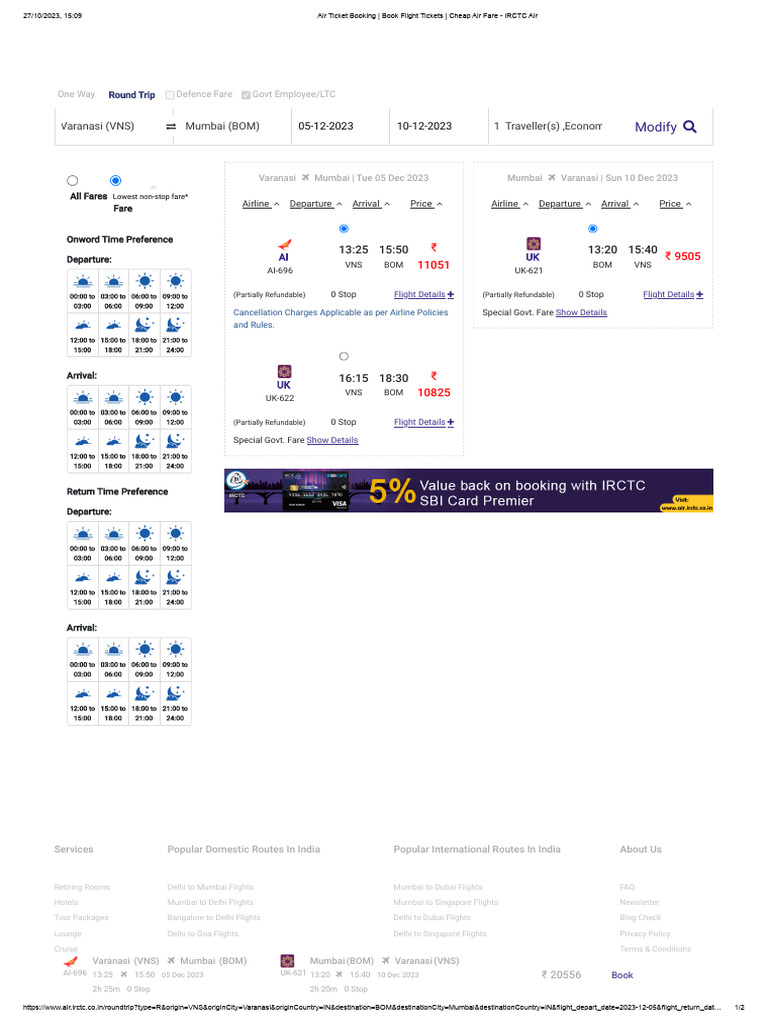 DL Varanasi To Mumbai 2023 Air Ticket Booking Book Flight