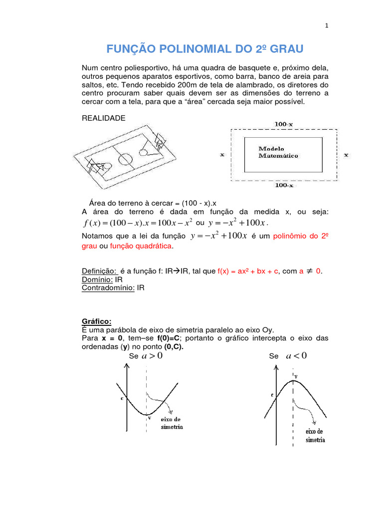 Função Polinomial do 2º Grau | PDF | Função (Matemática) | Funções e ...