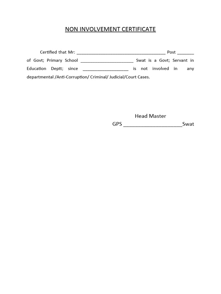 Non involvement certificate 2020 pdf