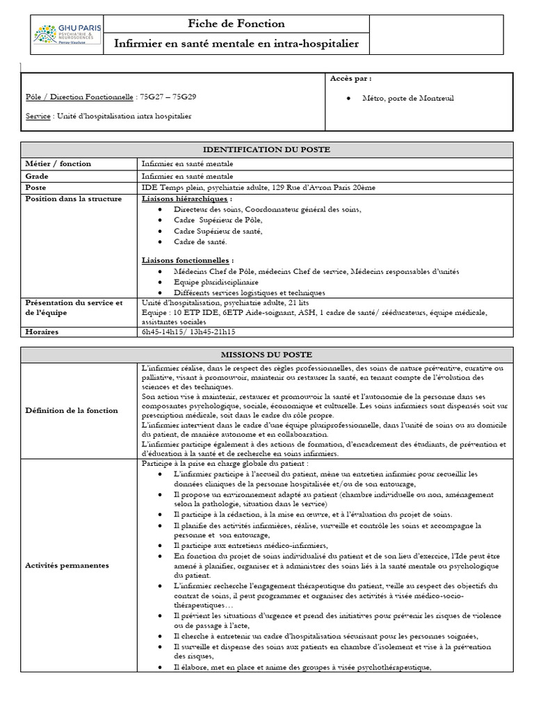 Fiche de Poste IDE Intra | PDF | Allaitement | Sciences de la santé