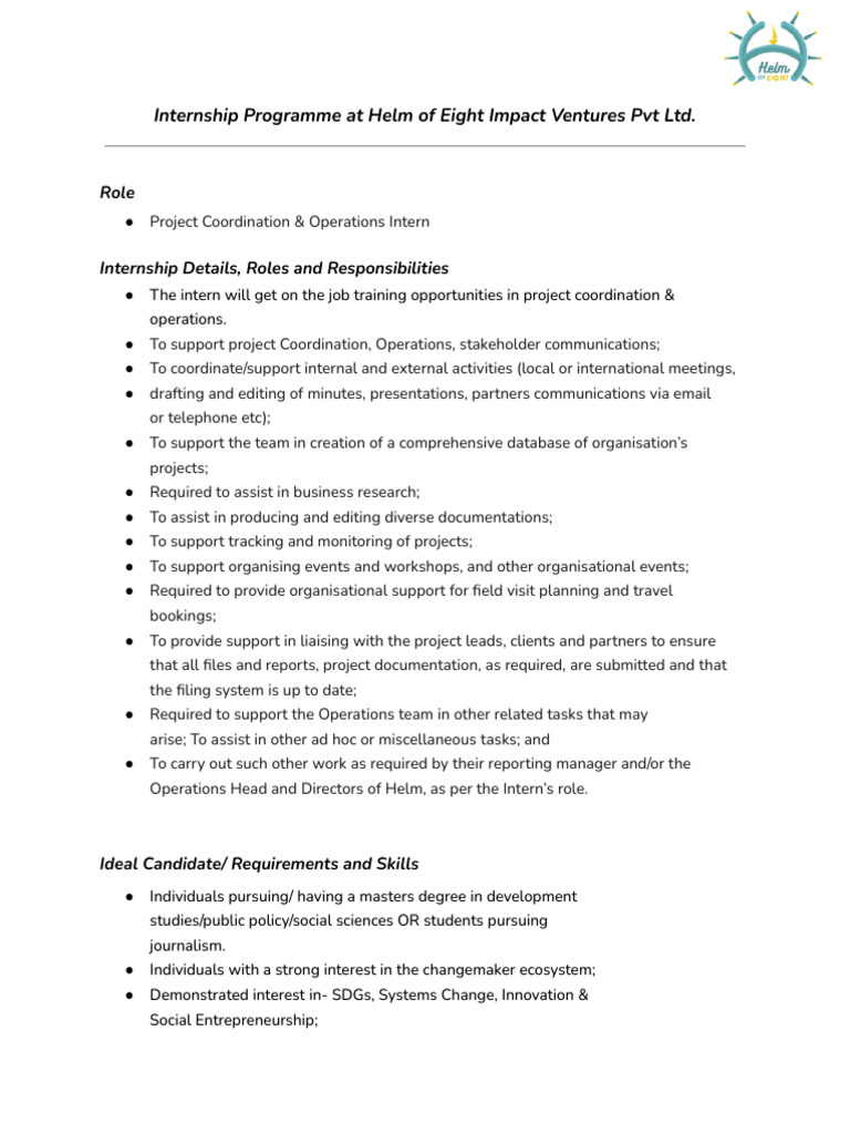 JD - Project Coordination & Operations Intern | PDF | Business