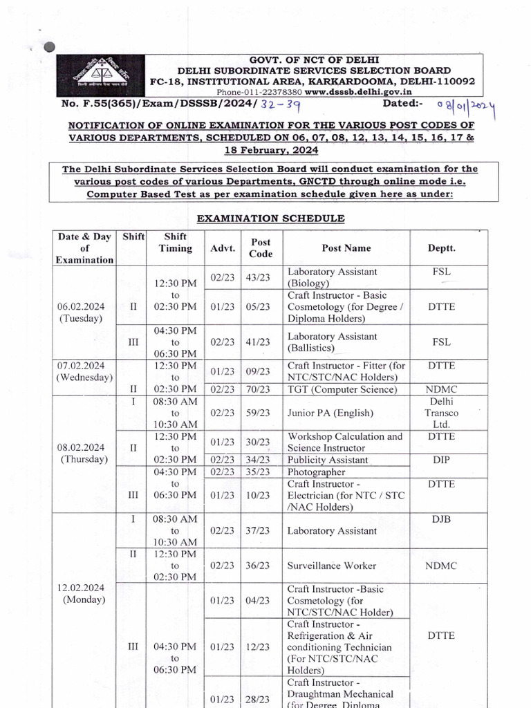 Dsssb Calendar 2025 Pdf Download 
