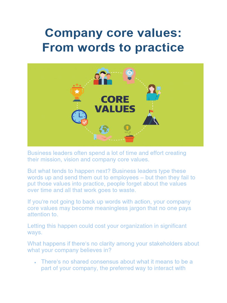 Company Core Values Pdf Leadership Employment